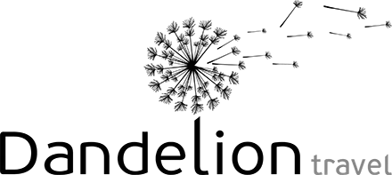 Λογότυπο Dandelion Travel Σαντορίνι. Συνεργασία με Κύρο Ασφή για Digital Marketing.